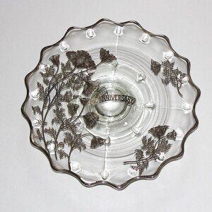 Vintage Silver Overlay Cake Stand |  | 25th Anniversary Footed Glass Stand